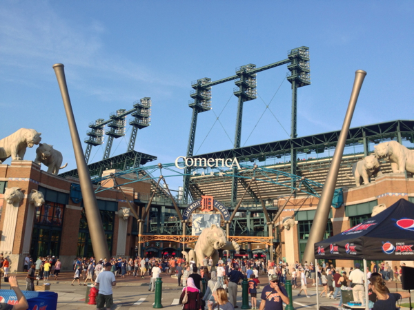 Outside the main gate of Comerica Park, there are Tigers everywhere!